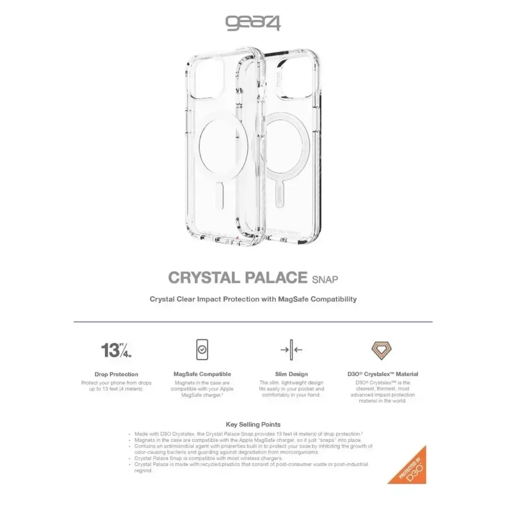 Custodia originale Gear4 in cristallo trasparente Magsafe per IPhone16 15 14 Plus 13 12 Pro Max Ricarica wireless Anti-goccia Proteggi copertura robusta