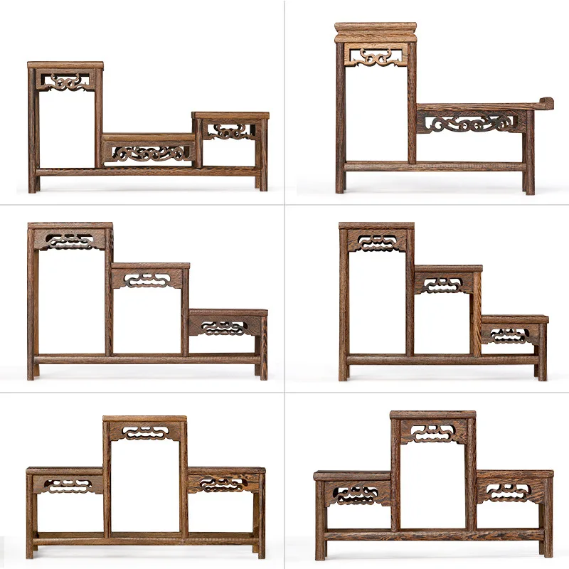Solid wood teacup rack desktop new Chinese desktop storage rack teapot tea set placement