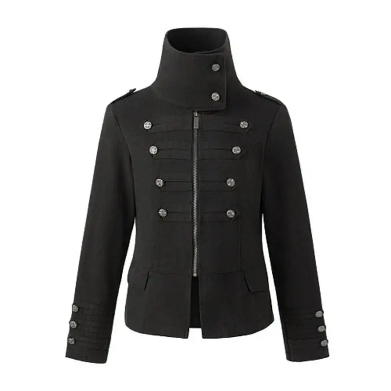 Convertible Wide Collar Double Row Metal Button Zip Up Jacket Mens Cropped Washed Fabric Niche Vintage Autumn Coats BD5G