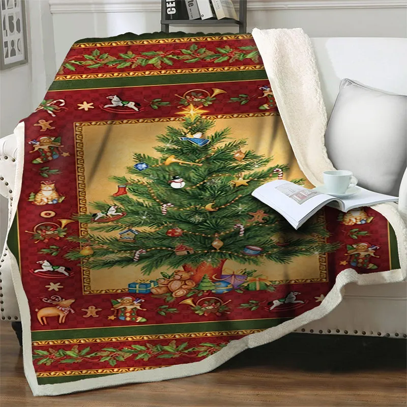 

Merry Christmas Tree Print Soft Warm Plush Throw Blankets For Beds Sofa Quilt Cover Home New Year Beddings Travel Picnic Blanket