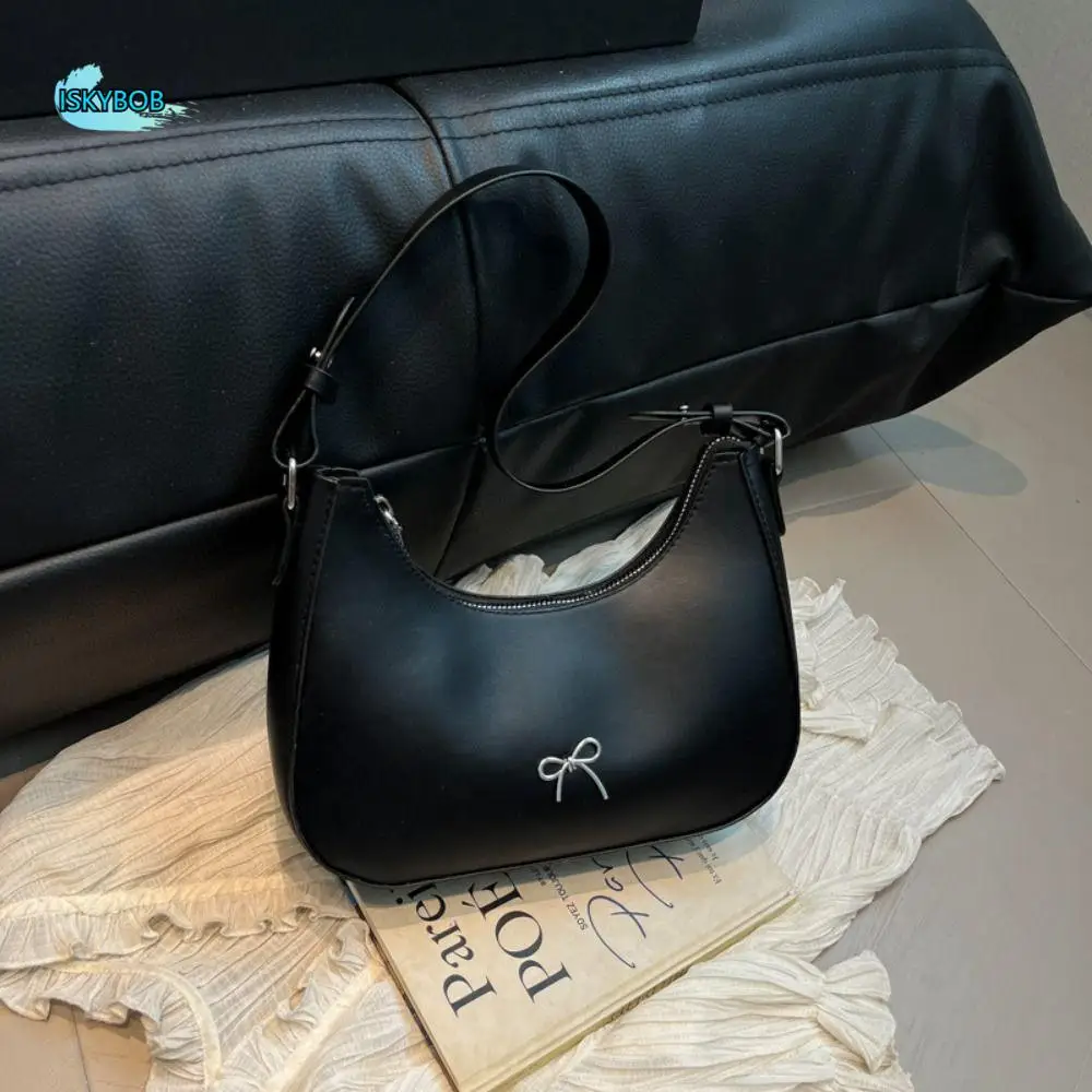 

Fashionable PU Leather Bowknot Armpit Bag Korean Sweet Bowknot Underarm Bag Solid Color Luxury Y2K Handbag Girls