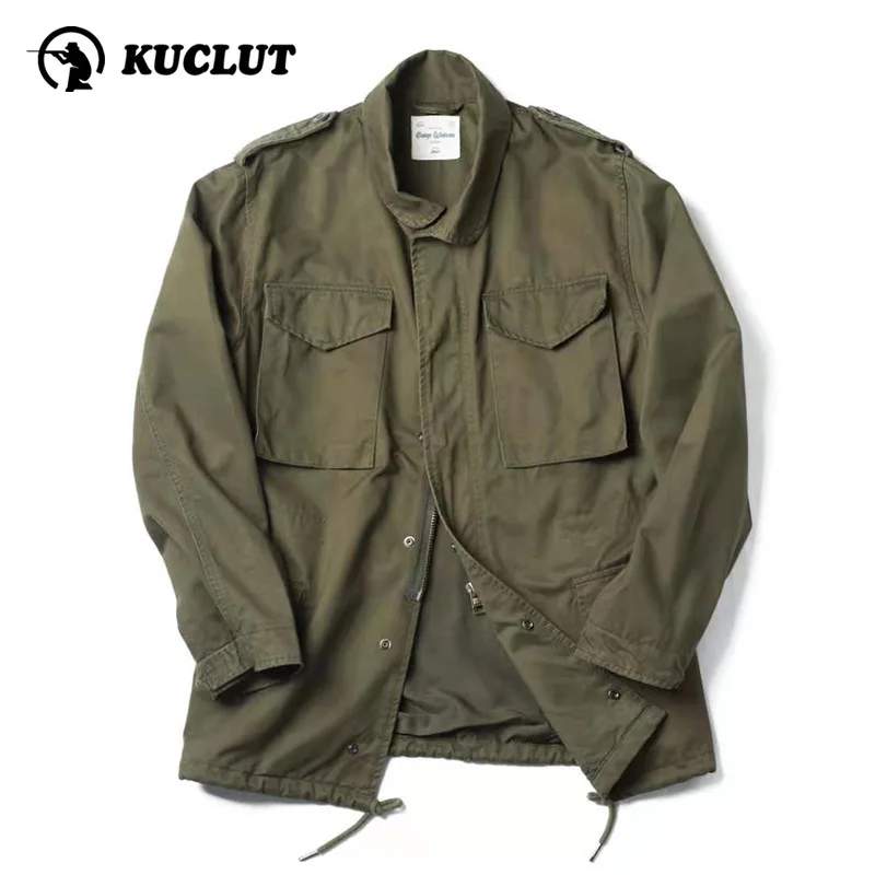 American Retro M65 Windbreaker Wear Resistant Breathable Spring Cotton Comfortable Green Jacket Outdoors Training Workwear Coat