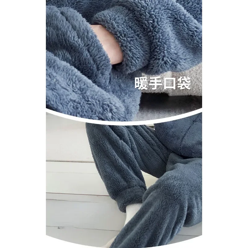 Autumn Winter Homewear Coral Velvet Pajamas Men Sleepwear Suit Plush Thicken Nightgown Student Cute Large Flannel Loungewear Set