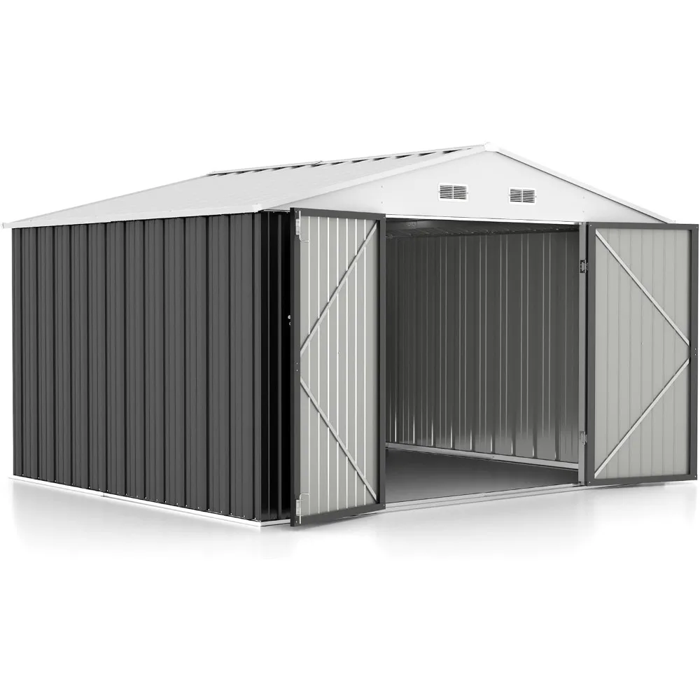 10 x 8 FT Metal Outdoor Storage Shed with Lockable Door Waterproof Tool Shed for Backyard Gray