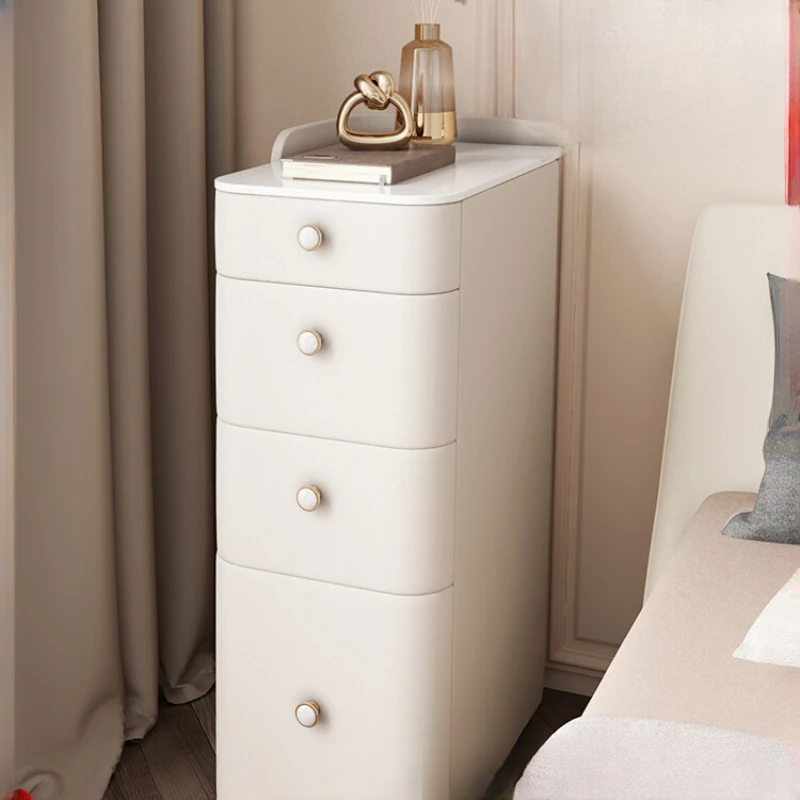 

Intelligent bedside cabinet, white oil cream style, solid wood, light luxury, no installation, creative ins, bedroom storage,