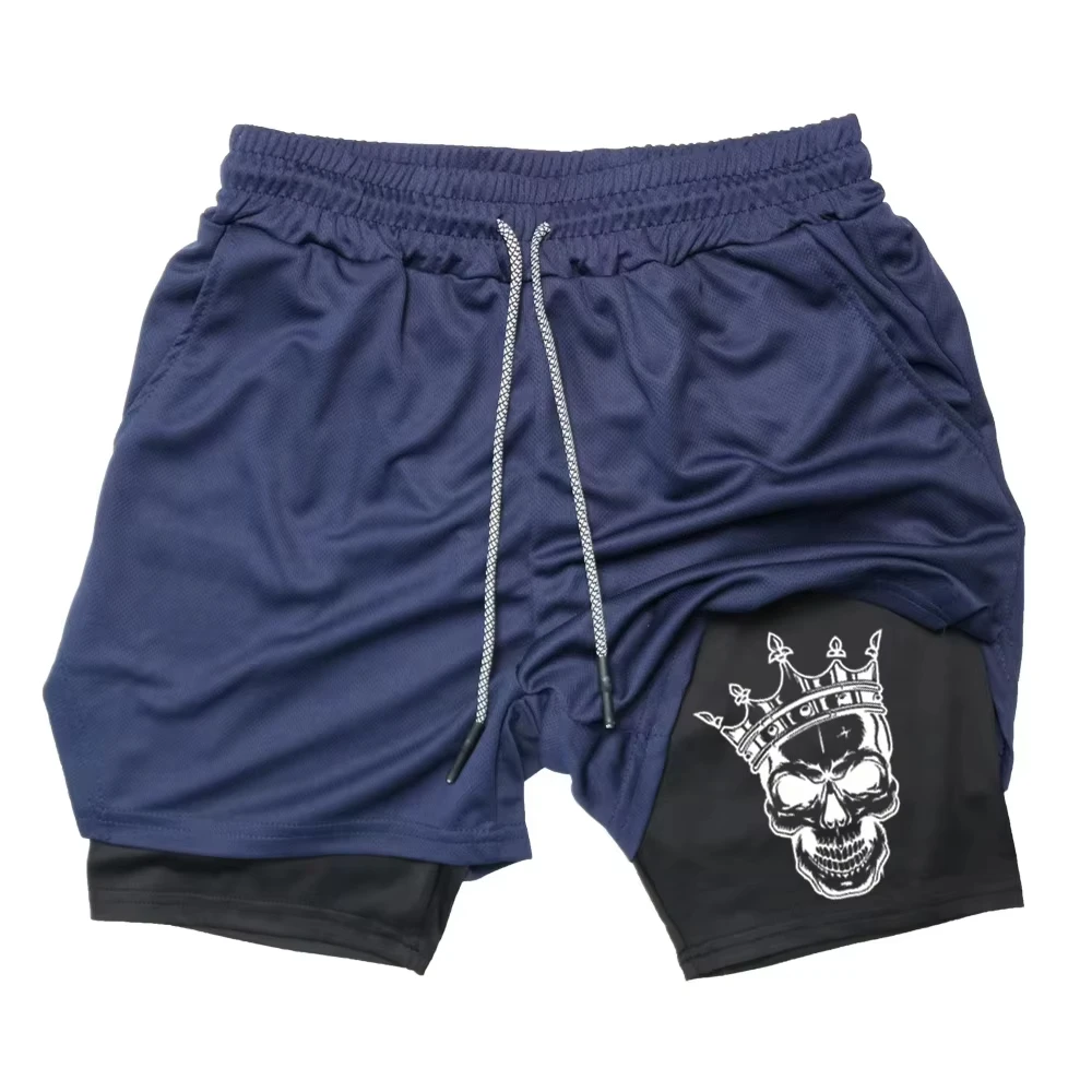 2025 Neue Herren-Fitness-Training Skinny-Shorts mit Dämonenmuster, Sommer, 2-in-1, schnell trocknend, für Fitnessstudio, Strand, Jogging-Shorts, Outdoor-Sportbekleidung