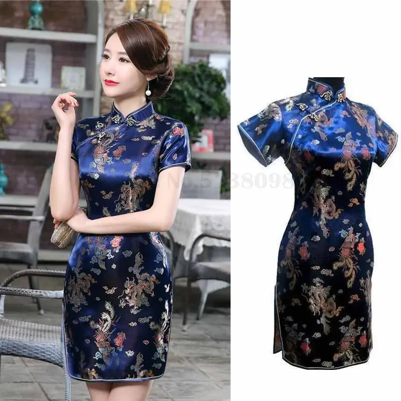 

Grande taille 5XL 6XL Qipao femmes Sexy Mini fendu Cheongsam Vintage col Mandarin court Qipao robe traditionnelle chinoise халаты