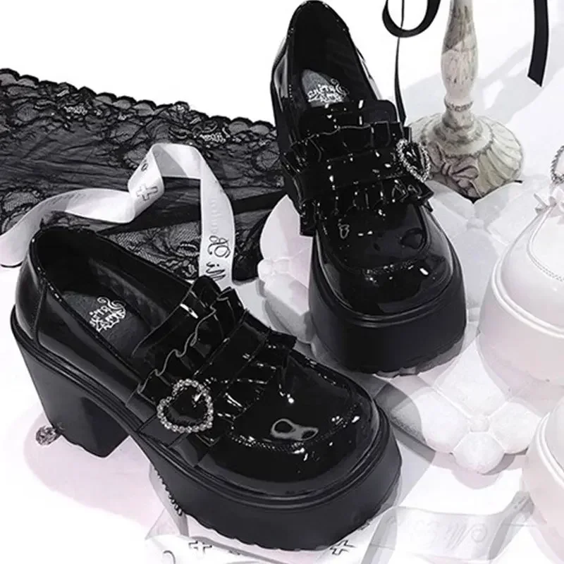 Womes Shoes High Quality Patent Leather Casual Single Footwear Classic Slip on Loafers Sweet Cute Lolita Shoes Zapatos De Mujer