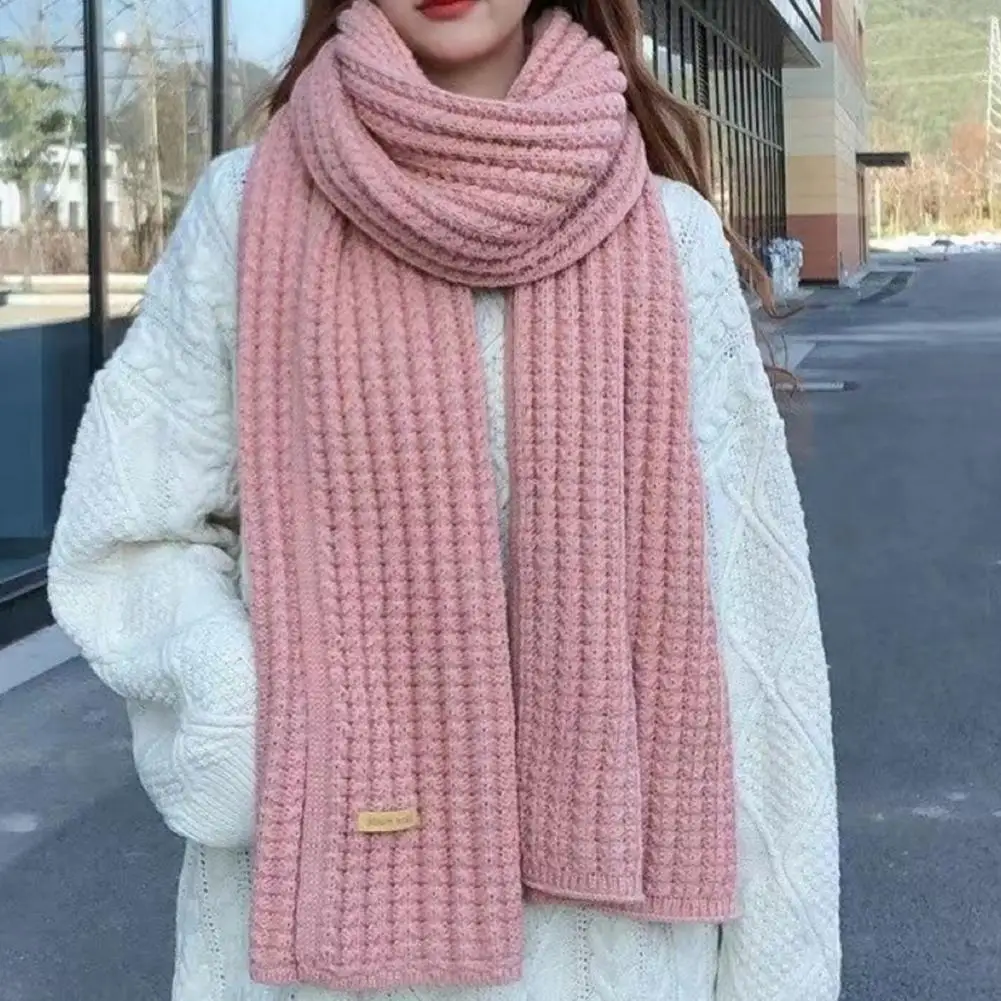 Solid Color Scarf Japanese Style Knitted Winter Scarf for Women Windproof Warm Neck Wrap with Elastic Design Cozy Thickened