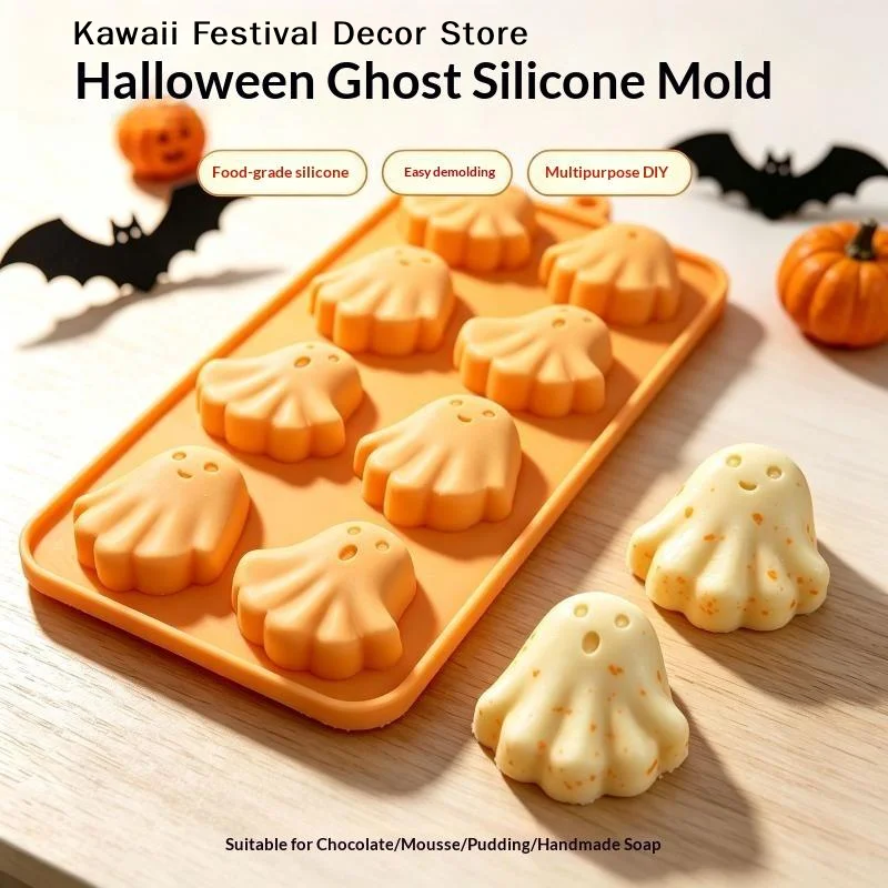 【K】Halloween Ghost Silicone Mold Food Grade Easy Demoulding For DIY Chocolate Pudding Soap Baking Events