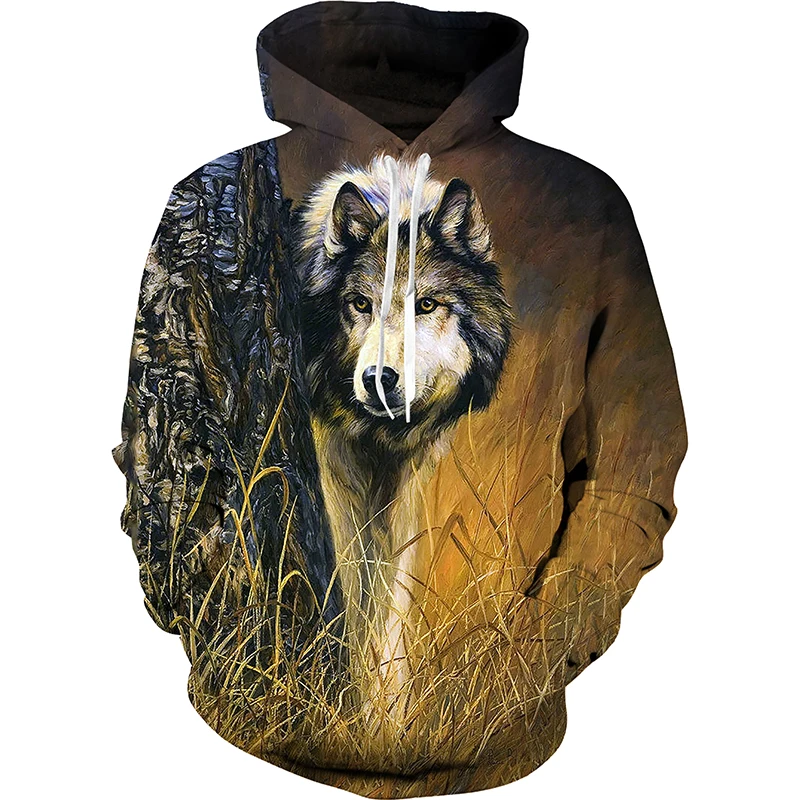 

New Cool Wolf Pattern 3D Printed Men's Hoodie Spring And Autumn Gender-neutral Fashion Casual Oversized Pullover Sweatshirt