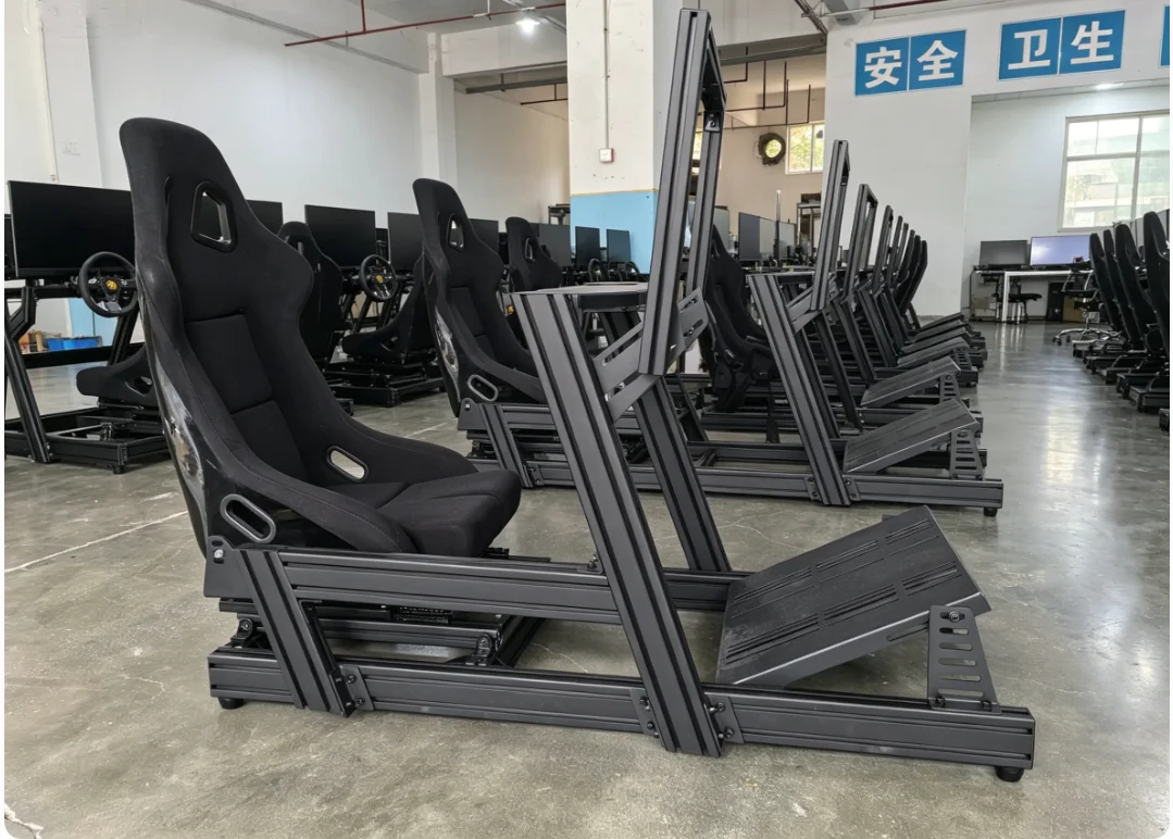 Custom Black Anodized Aluminum 4080 Framing Sim Rig Cockpit Gaming VR Racing Simulator Kit Wheel Base with Single Monitor Mount