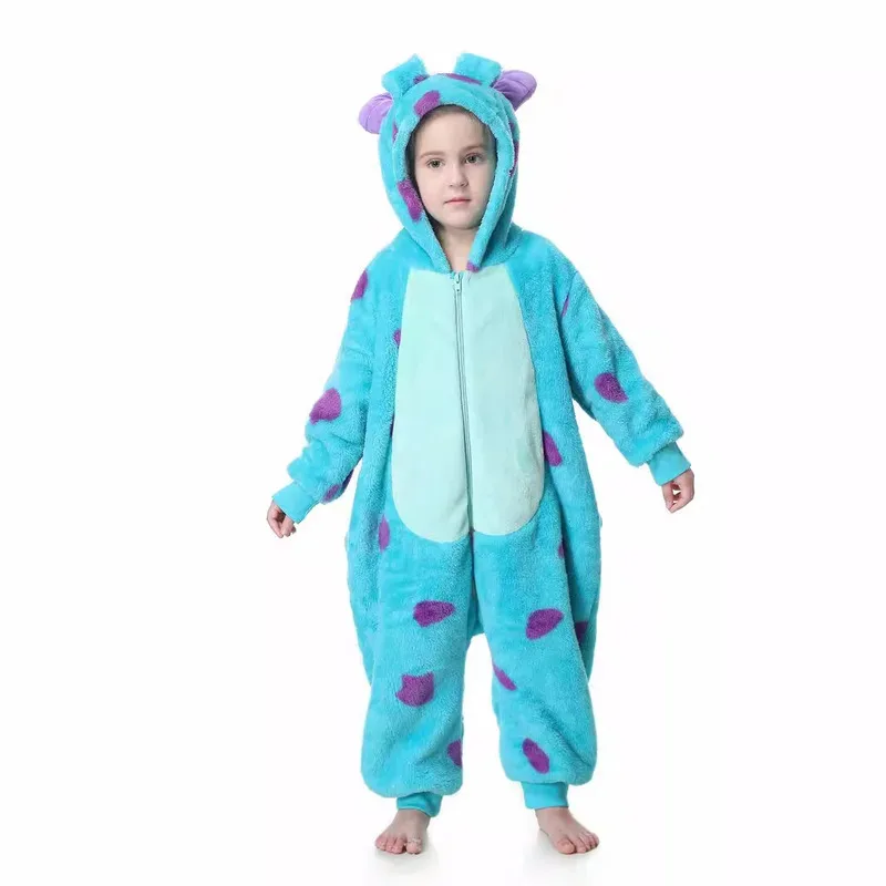 Pijamas de franela Sully para niños, pijamas de una pieza Kigurumi, disfraz de Cosplay de Halloween