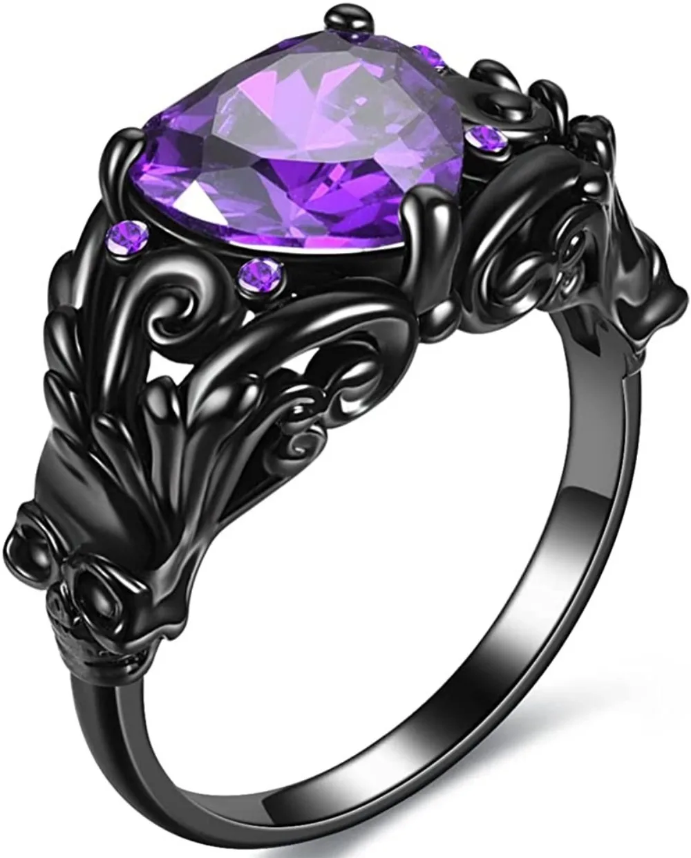 الجمجمة القوطية خواتم القلب الأسود الحب الأحمر الأرجواني كريستال زركونيا عيد الميلاد عيد الحب المشاركة النساء المجوهرات #2