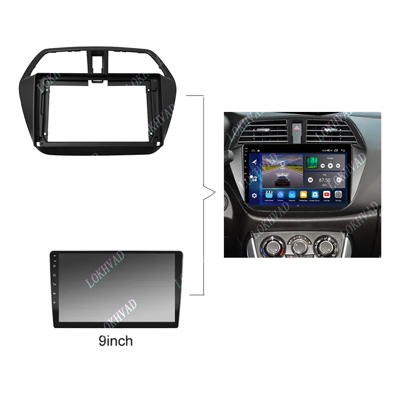 LOKHVAD 9 inch For suzuki s-cross sx4 2014-2017 Android Auto Multimedia GPS MP4 Car Radio Fascia Stereo Frame Wiring Harness Kit
