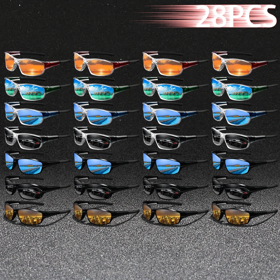 

28 PCS Fashion Vintage Clear Frame Cycling Driving Fishing Sports Sunglasses Men Women Mountaineering Sport Sun Glasses UV400