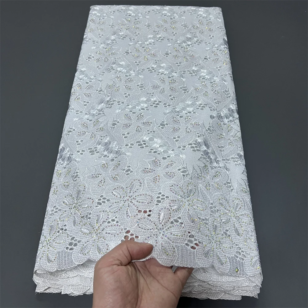 Afrikanischer nigerianischer 2025, zum Nähen von Kleidern, hochwertiger Tüll-Spitzenstoff, Damast-Baumwolle, reine Stickerei, Hochzeit, Party, 5 Yard PS0084
