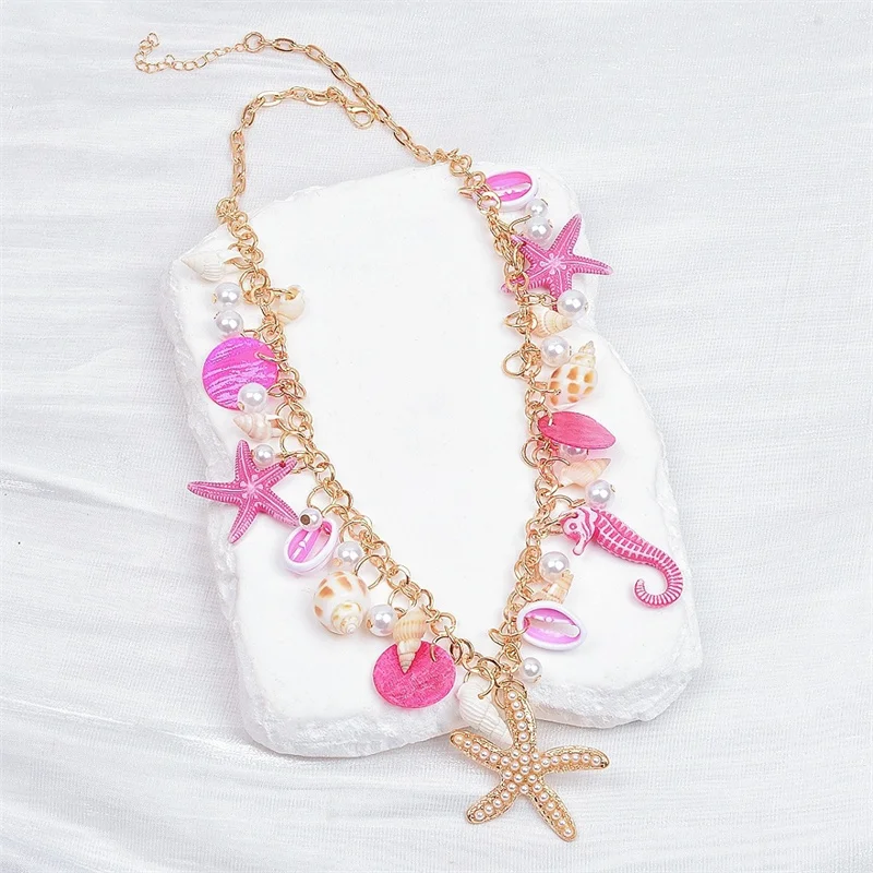 Urlaub Strand Charm Halsketten für Frauen Trendy Blau Seestern Shell Anhänger Halsketten Handgemachte Böhmen Perlen Kette Schmuck – Detail 7