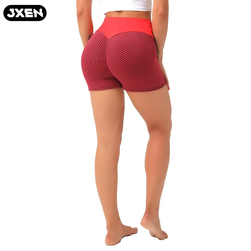 Fitness Pants Breathable High Waist Hip Lift Jacquard Yoga Pants Tight Sports Honeycomb Bottoming Three-point Shorts Women