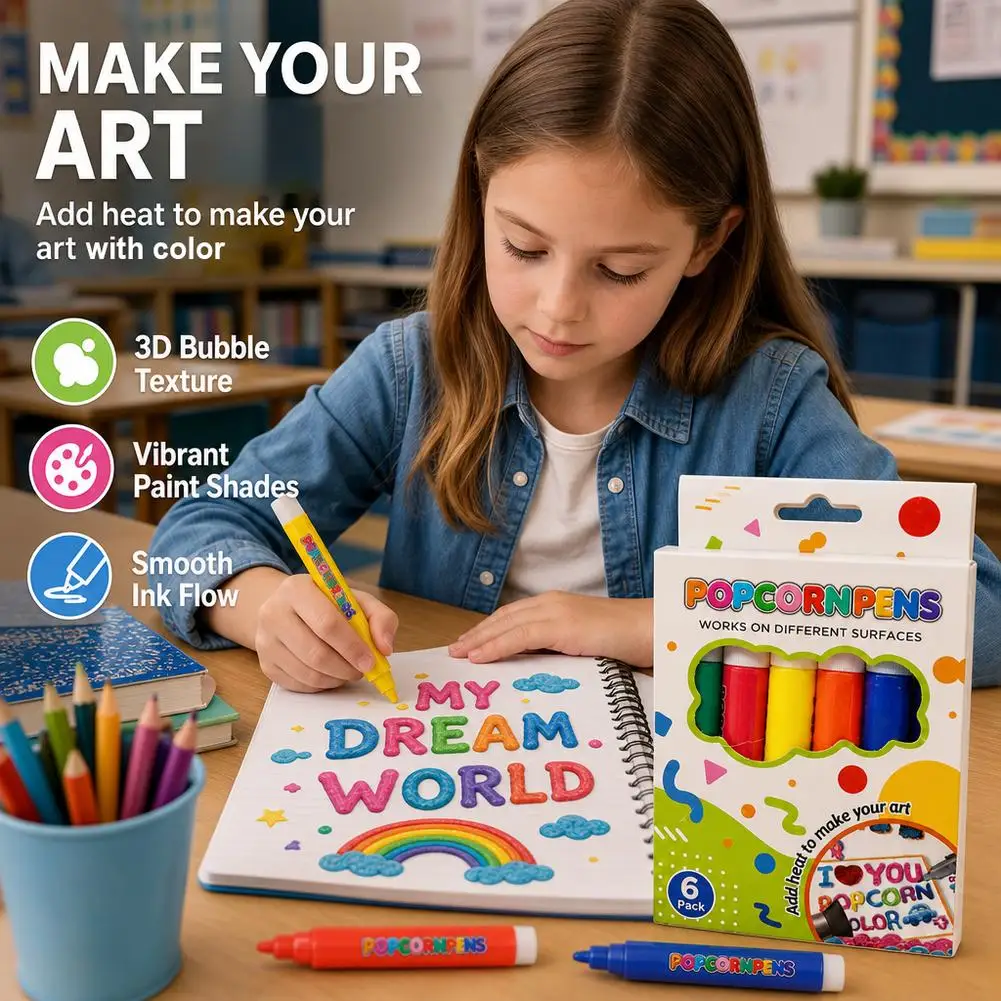 Colorful 3D Relief Art Pen Vibrant Colors Raised Texture 3D Drawing Pens Decorative Craft Pens Popcorn Paint Pens