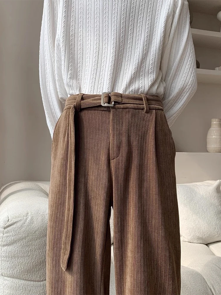 

Винтажные вельветовые мужские повседневные брюки с высокой талией, прямые длинные брюки, модные корейские брюки в корейском стиле, весна-осень