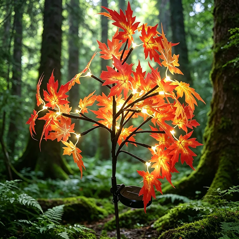 Solar Maple Tree Stake Lights, Warm LED Artificial Fall Maple Leaf Light, Waterproof Outdoor Landscape Lamp for Yard Garden Than