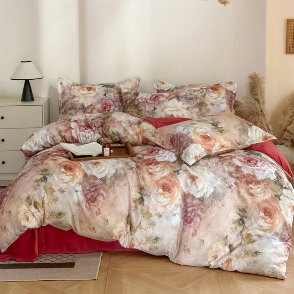 New Rural Flower Thickened Plant Cashmere Four Piece Set High Weight Heavy Grinding Cloth