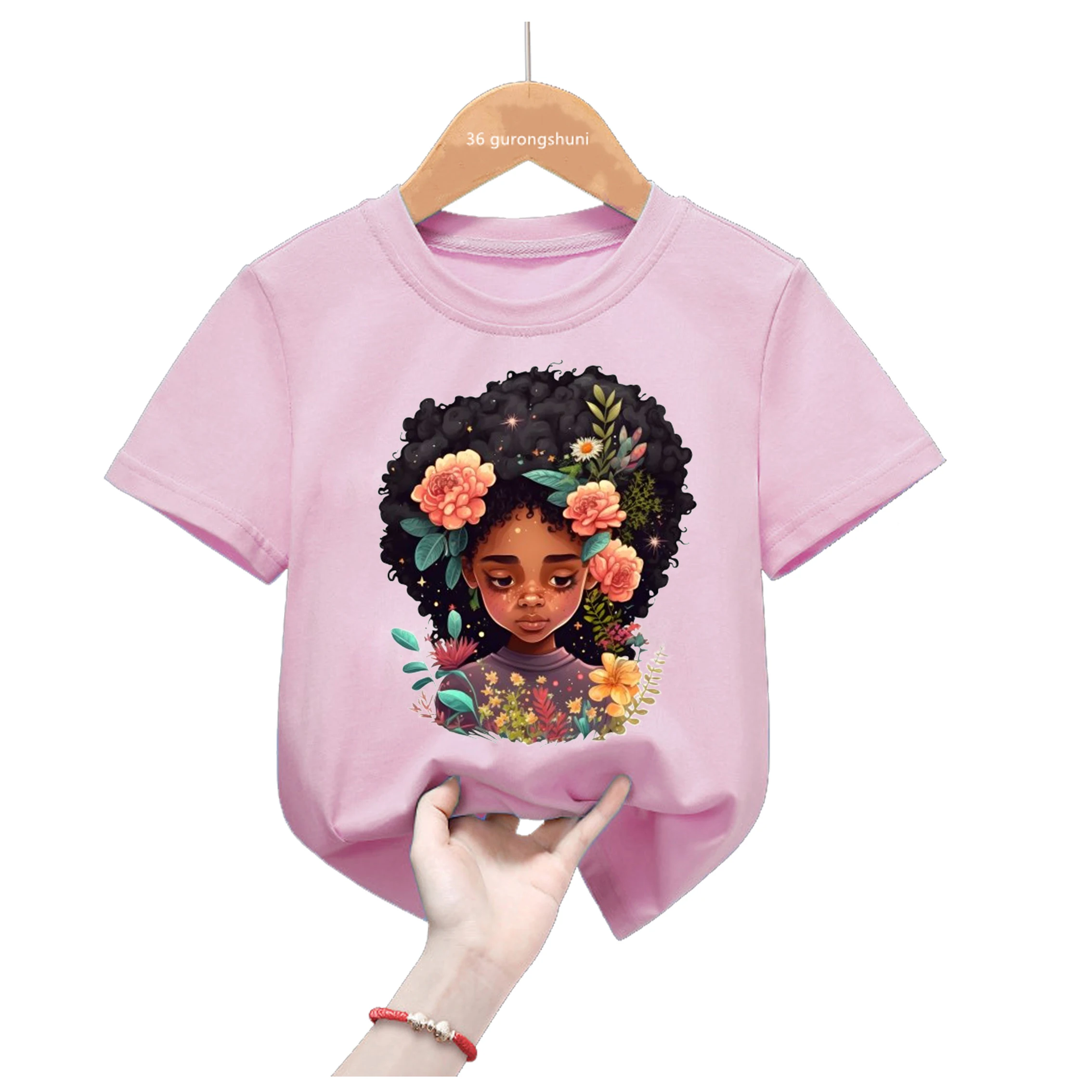 

Cute Harajuku Kawaii Kids Clothes Beautiful Melanin Tshirt Black Girls Magic T Shirt Girl Summer Fashion Short Sleeve T-Shirt