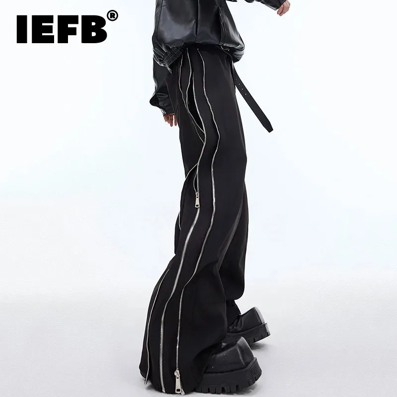 

IEFB Double Zipper Design Men's Casual Suit Pants Personalized Loose Solid Color Split Pendant Wide-leg Trouser 2024 9C4727