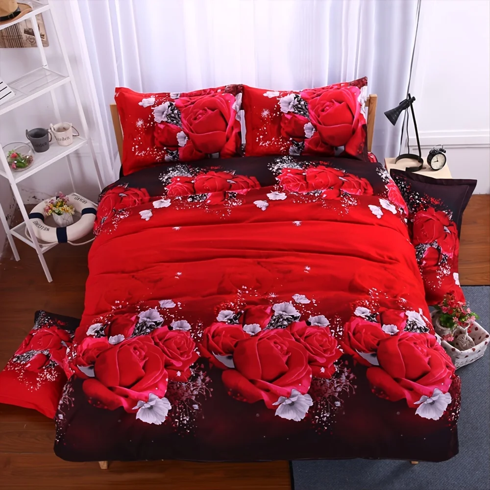 

Rose Bouquet Bedding Romantic Couple Bronzing Marble Rose Red Duvet Cover Set (1pc* Duvet Cover + 2pcs Pillowcase)