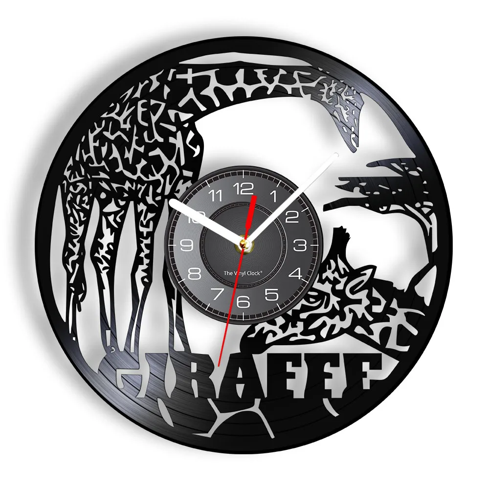 Africa Giraffe Safari Style Wall Clock The Tallest Living Terrestrial Vinyl Record Animal Silent Nursery Home Decor With LED