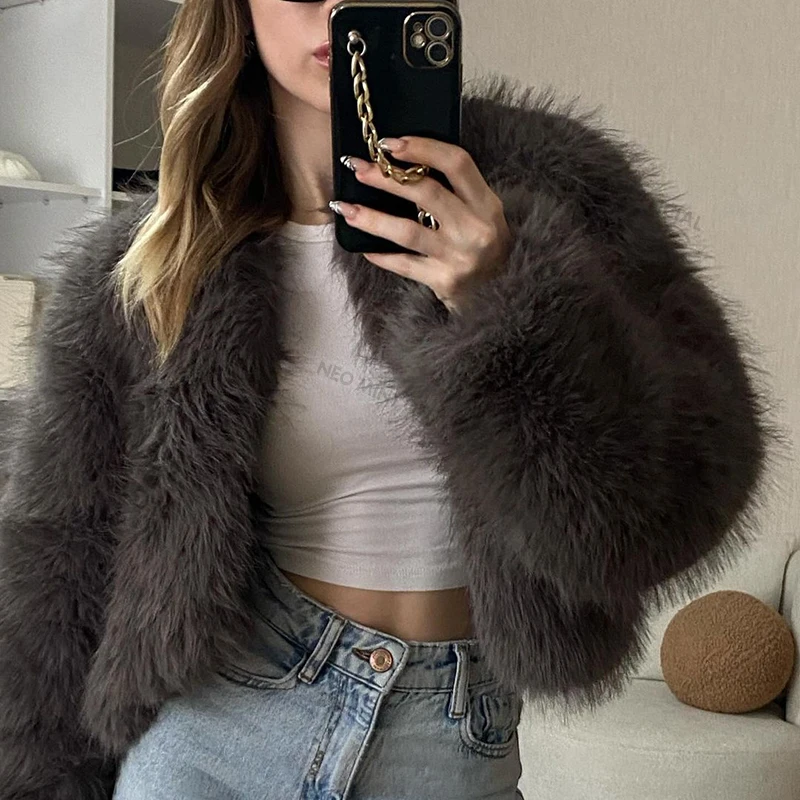 Neo Mint Street Fashion Girls Gray Fluffy Short Faux Fox Fur Jacket Women Winter 2024 Hot Brand Thick Warm Eco Fur Coat Female