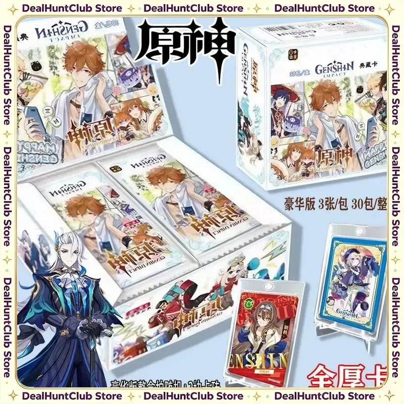 Genshin Impact Collectible Trading Cards, Cold Stamped Gold Foil Deluxe Thick Classic Edition Anime Game Cards, Collection Toy