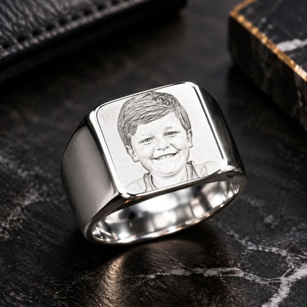 Personalized With Photo Ring Custom Portrait Stainless Steel Ring For Men Birthday Jewelry Gift For Husband Memorial Gift view 3