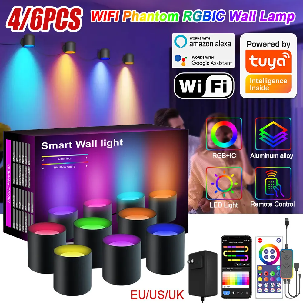 

4/6 Pack Wifi Modern Simple RGBIC Smart Wall Lamp Decorated With Various Color Lines Living Room RGB Dimmable Smart Wall Lamp