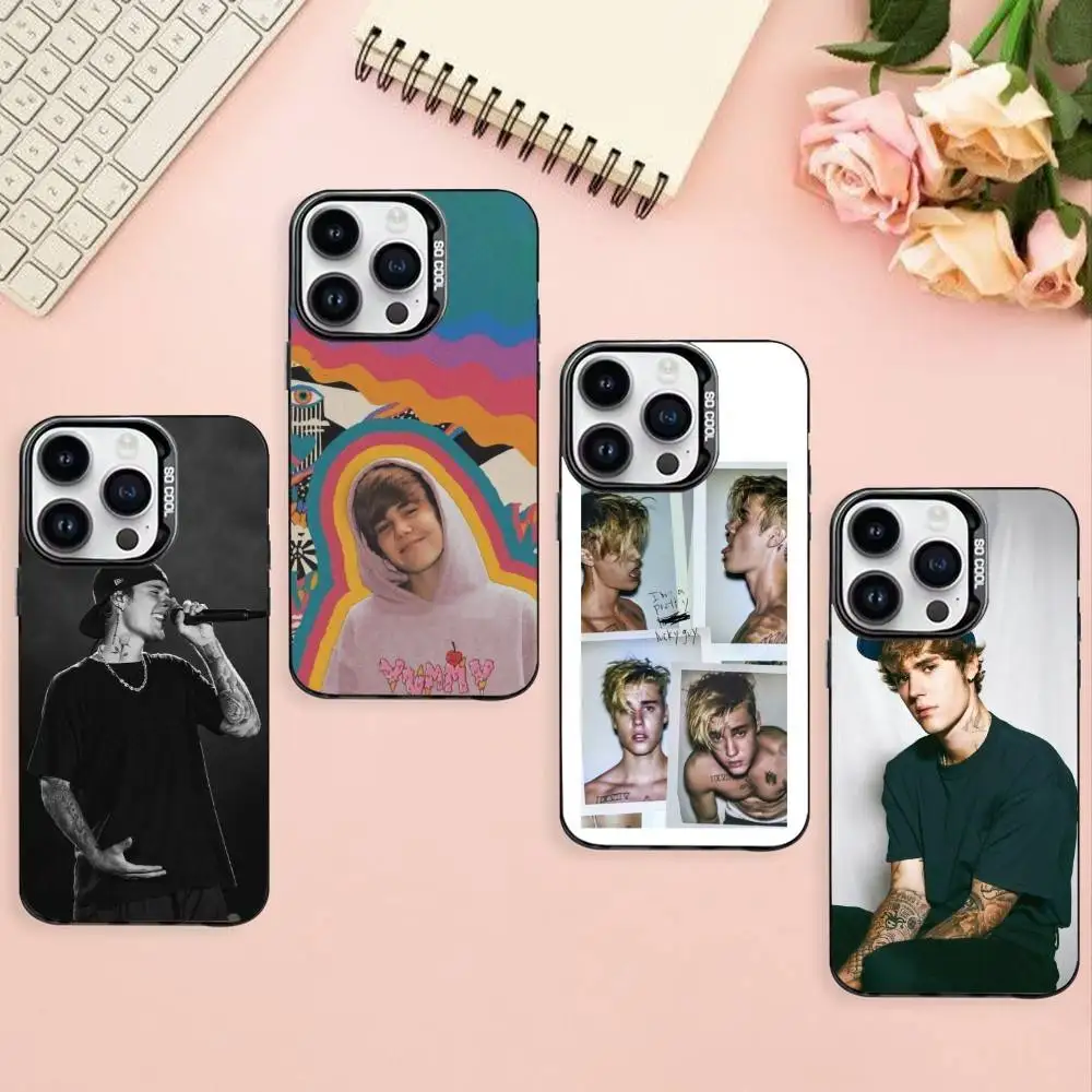 

Canadian celebrity justin bieber Phone Case For iPhone17,16,15,14,13,12,Pro Max Black Colored Silver Plated Inside Cover