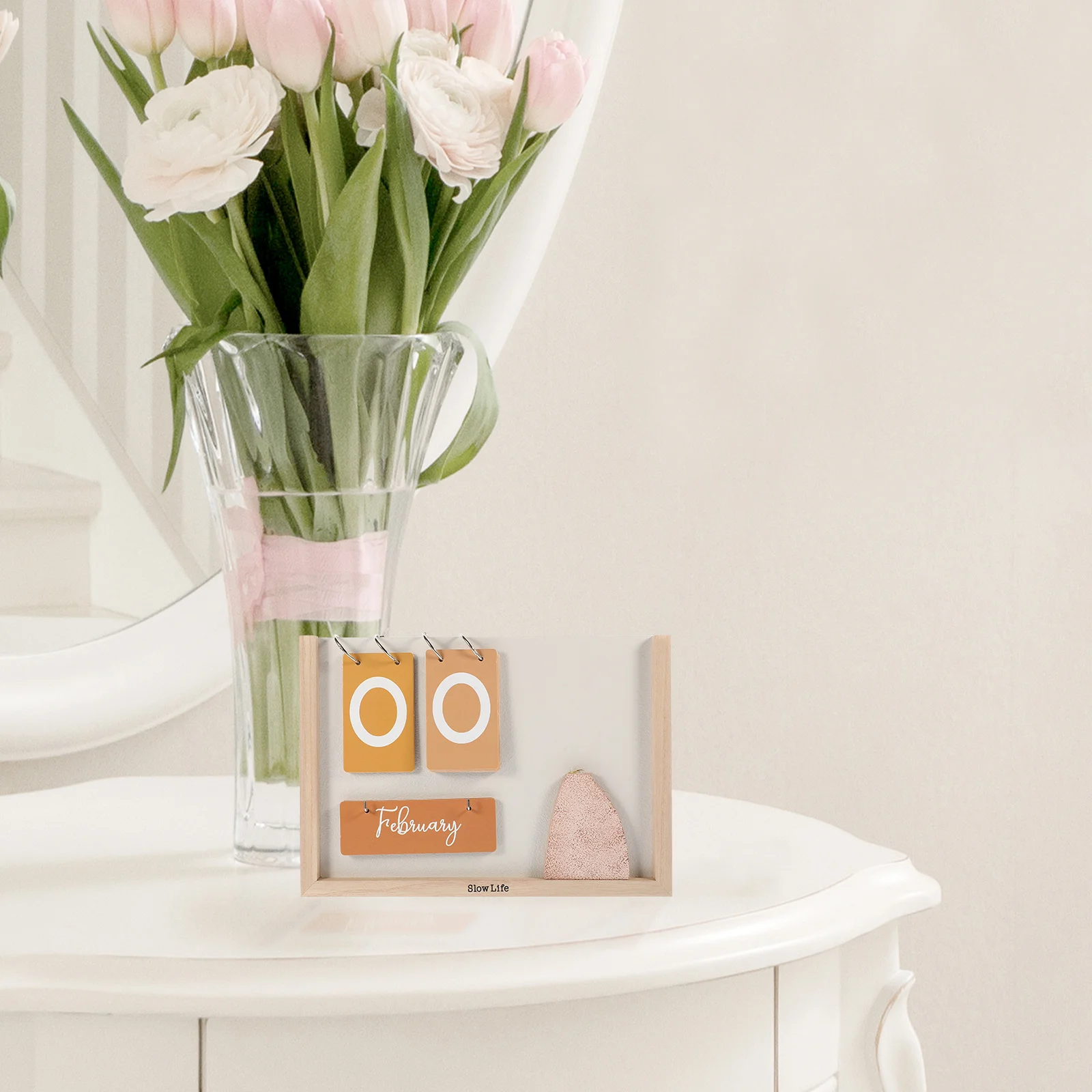 

1pc Wooden Desk Rustic Tabletop Calendar For Office Home Decor Standing Desktop Decoration Reusable Perpetual Calendar