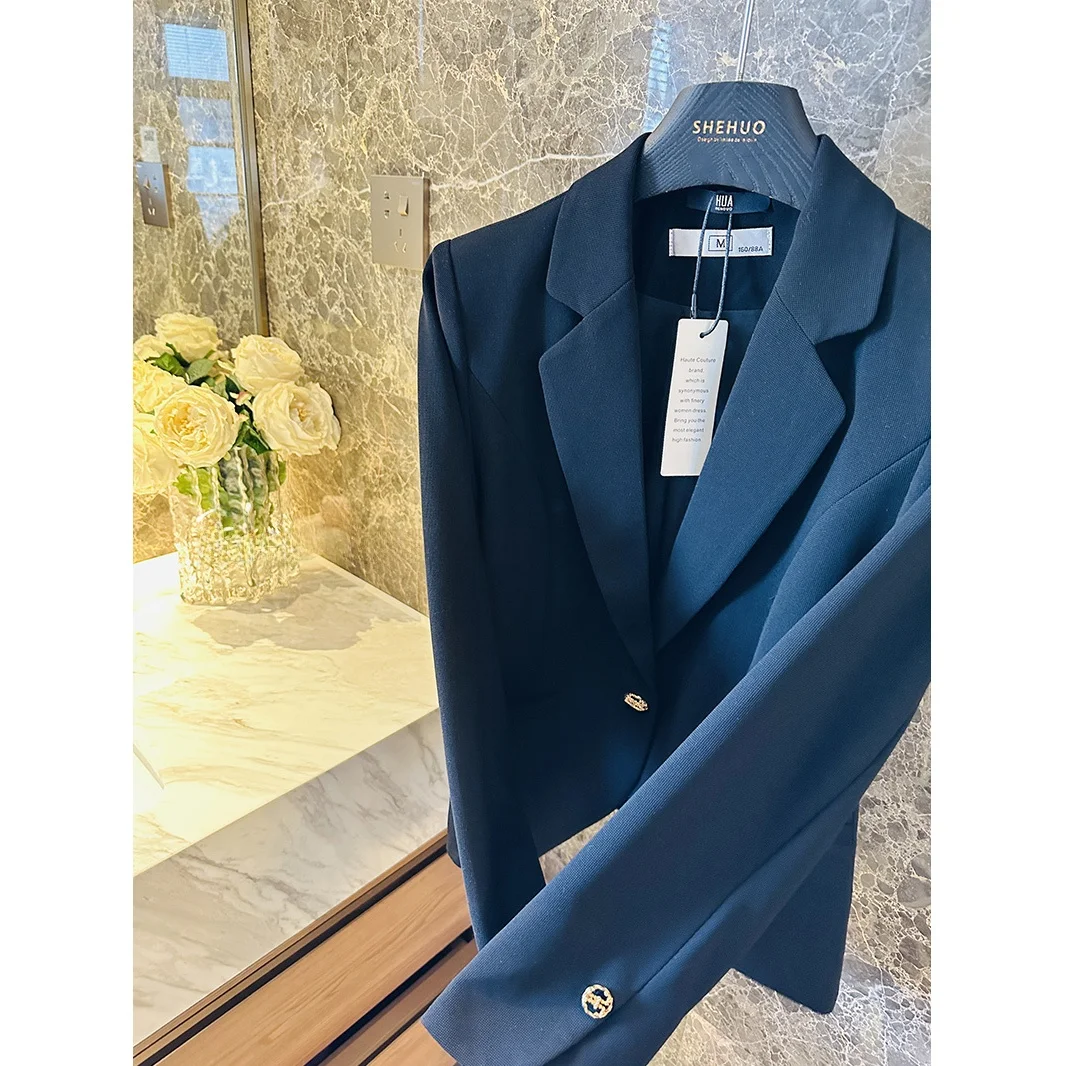 

Ele Slim Fit Suit Jaet для женщин с золотыми пуговицами Arc Sve Ранняя весна для поездок на работу Sle Long Sve Busin Wear