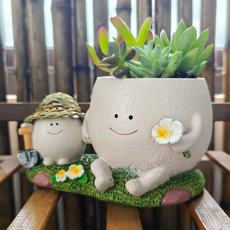 Parent Child Flower Pot Succulent Flower Pots Cute Resin Head Planter Compact Resin Ornament Flower Pot Head Plant Pot Vase For