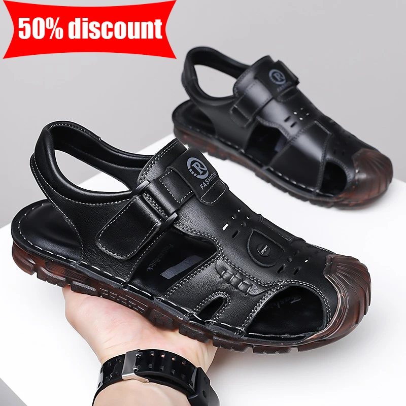

Mens Sandals Summer Classic Leather Breathable Quick Drying Outdoor Beach Slippers Soft Bottom Anti Slip Fashion Men Sandals
