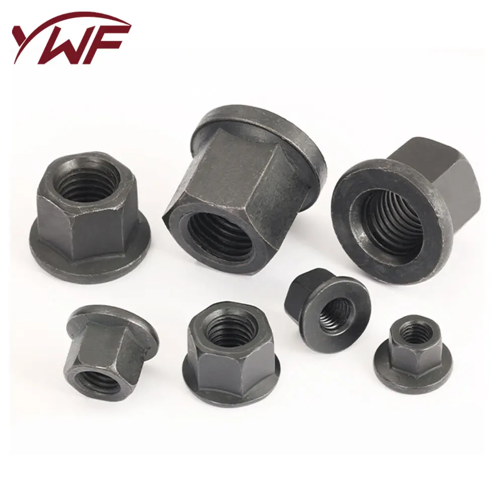 1Pcs 5Pcs 10Pcs Black Flanged Nuts Carbon steel M6 M8 M10 M12 M14 M16 M18 M20 M22 M24 Hex With Collar Nuts High Steel DIN6331 AC