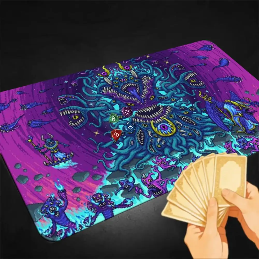 Retro Pixel Monster Large Gaming Mouse Pad Cosmic Cthulhu Horror Playmat Non‑Slip Desk Pad for DND Card Game Esports Office Gift