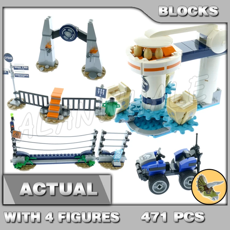 Blocos de Construção de Jurassic World Triceratops, Cercas De Dinossauro, Buggy Egg, Spinner Park, Compatível com o Modelo, 471PCs, 11336