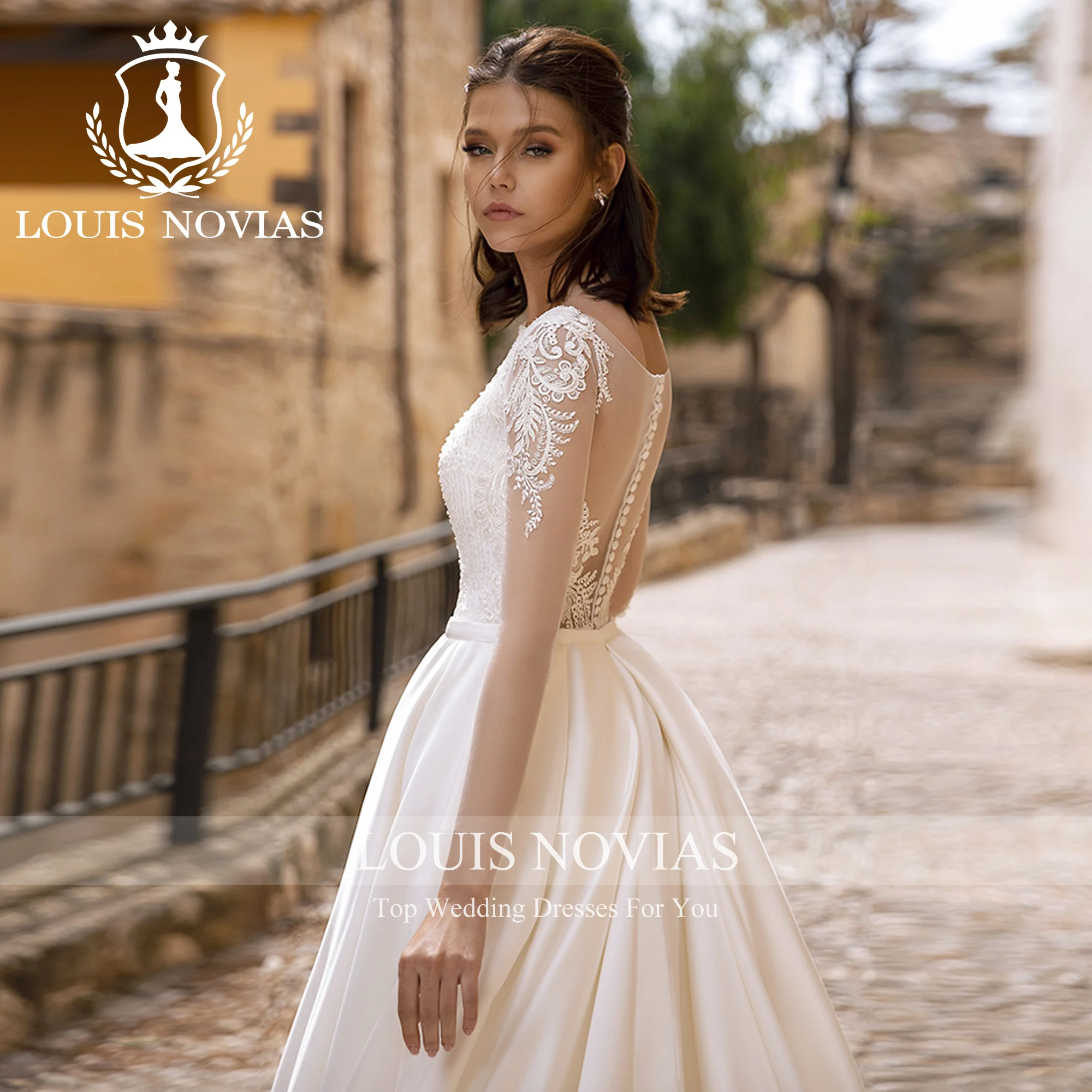 LOUIS NOVIAS Long Sleeve Mermaid Wedding Dress 2023 2 IN 1 Embroidery Backless Detachable Train Wedding Gown Vestidos De Novia