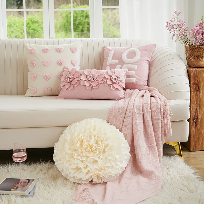 

Modern ins style pink girl heart pillow scandinavian short stuffed cushion sofa bedside pillow