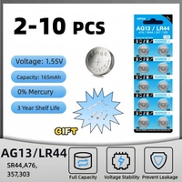 2-10pcs LR44 AG13 30mAh Cell Coin Watches Battery L1154 357 SR44 RW82 1.5V Alkaline Button Batteries Suitable For Watch Cell