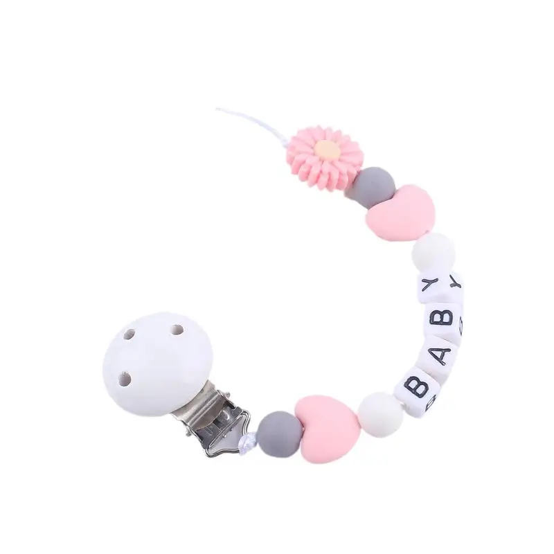 Custom Letter Name Pacifier Clips Chain Daisy Flower Pendants for Baby Infant Chew Leash Nipple Holder Teether Creative Gifts