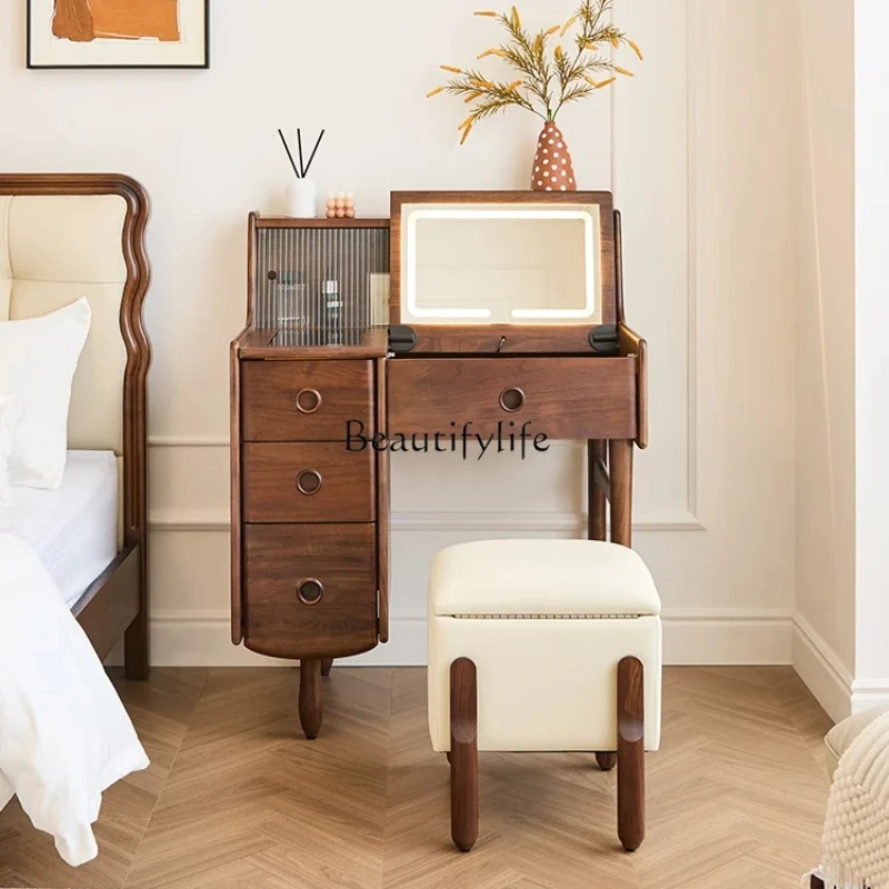 

Black walnut solid wood 2025 new chest, flip cover, makeup desk integrated