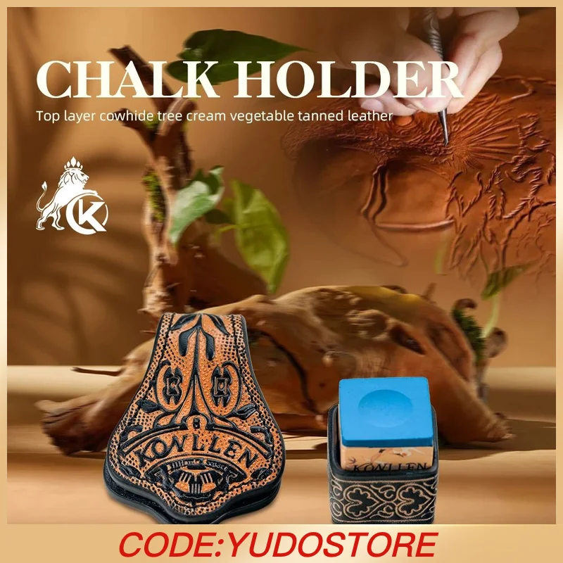 

KONLLEN Billiard Chalk Holder with Square Leather Engraved Magnetic Support for Pool Cue Snooker Silent Billiard Accessories