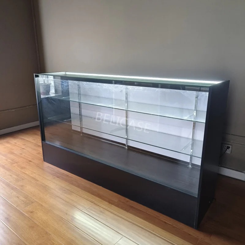 Vitrine d'affichage en verre personnalisée avec lumière LED, cabine en verre trempé, bijoux en bois, magasin de détail de fumée, offre spéciale